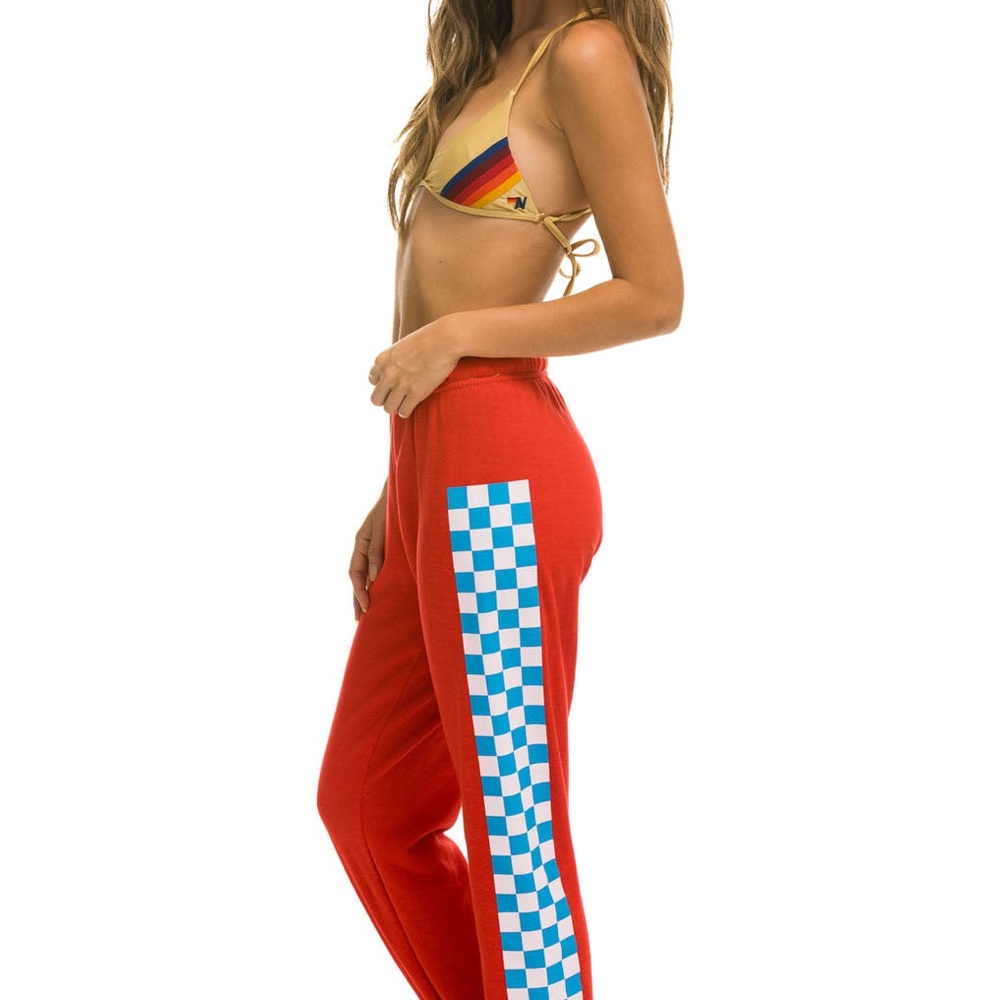 Aviator Nation CHECK LEG SWEATPANTS - RED // WHITE // BLUE size Large